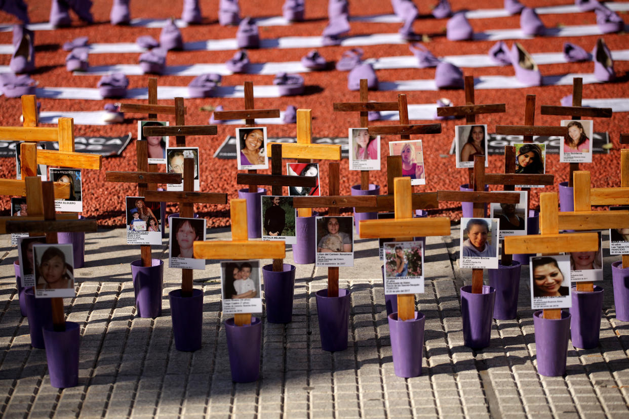 Gathering under the slogan Ni Una Menos ("Not One Less") thousands of women across Argentina protested against gender violence and femicide on June 3, 2019. (Photo: NurPhoto via Getty Images)