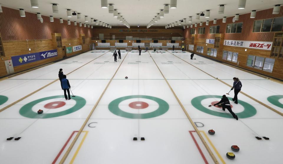 In this Nov. 4, 2016 photo, people play curling at a curling stadium, a venue for the 2017 Asian Winter Games in Sapporo, northern Japan. With the Winter Olympics just a year away, the Asian Winter Games will be the ideal stage for the continent’s leading winter athletes to fine tune for Pyeongchang 2018. The eighth Asian Winter Games will open in Sapporo on Sunday, Feb. 19, 2017, and run through Feb. 26, with more than 2,000 athletes from 31 countries competing in five sports, 11 disciplines and 64 events. (Masanori Takei/Kyodo News via AP)