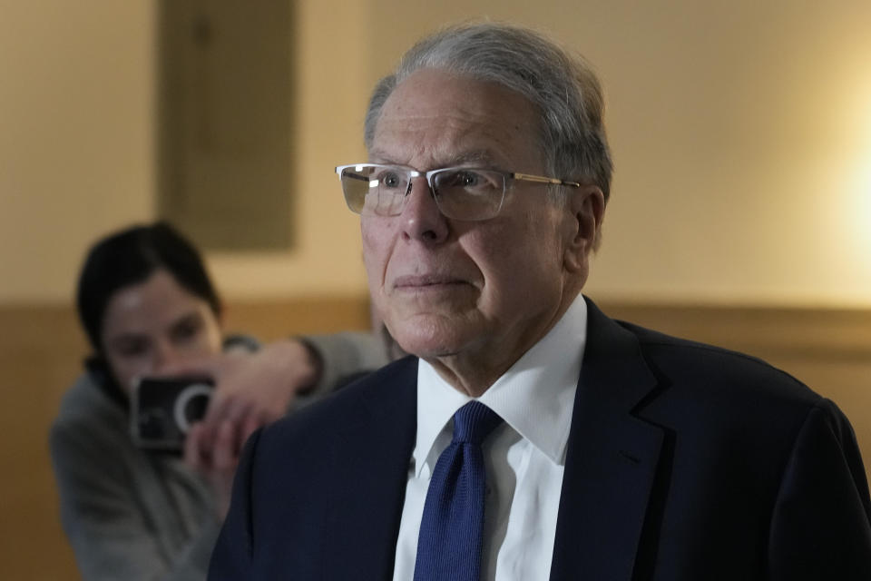 Wayne LaPierre, CEO of the National Rifle Association, arrives to a courtroom in New York, Monday, Jan. 8, 2024. The longtime head of the National Rifle Association is resigning, just before the start of a New York civil trial that's poised to scrutinize his leadership of the powerful gun rights organization. The trial in New York Attorney General Letitia James' lawsuit against the NRA, LaPierre and others who have served as organization executives is scheduled to start this week.(AP Photo/Seth Wenig)