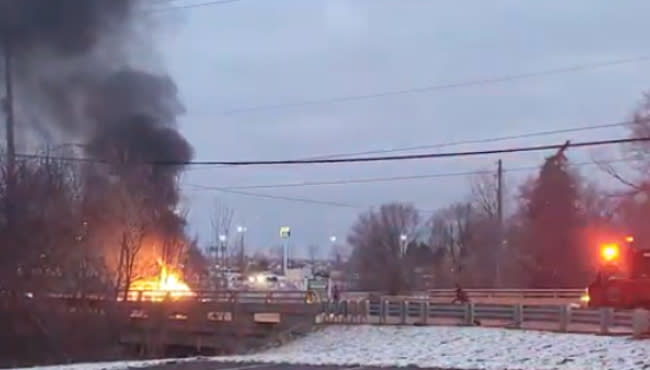 A video still of a car fire in Byron Township. (Courtesy Jayson Clore)