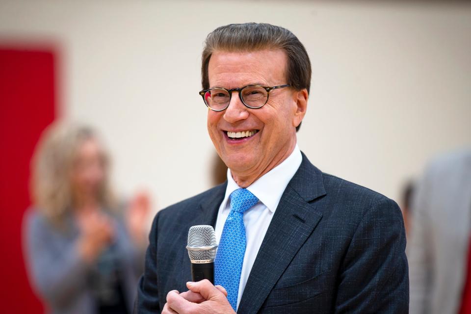 Lowell Milken, president of the Milken Family Foundation, smiles during an award ceremony held at Valley View Leadership Academy in Phoenix on May 13, 2022.
