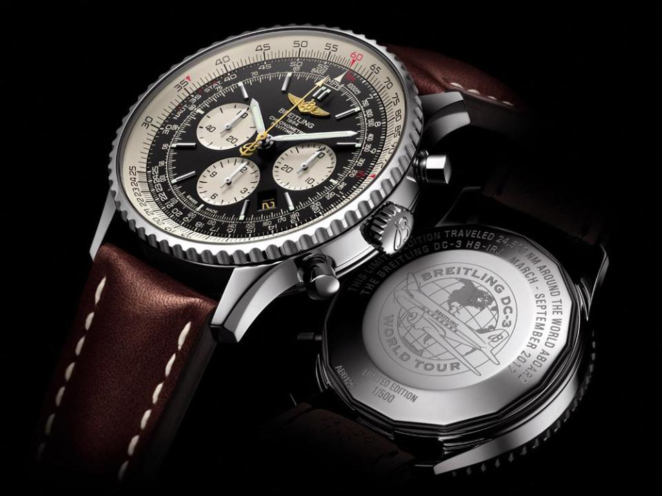 Navitimer 01航空計時碼錶DC-3限量版/功能：時、分、秒、日期顯示；E6B領航計算尺功能/機芯：自動上鍊機芯/建議售價：NT$381,500 (限量500只)