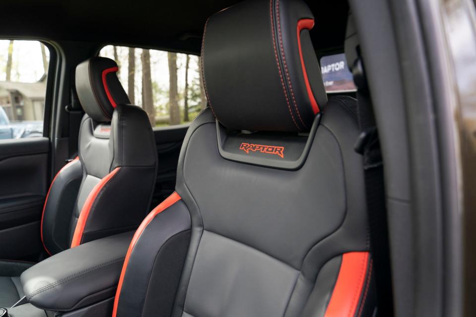 The interior of the new 2024 Ford Ranger Raptor series that was revealed during an event on May 8, 2023, at Camp Woodbury in Dexter.