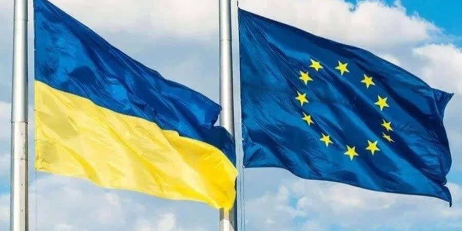 Flags of Ukraine and the European Union