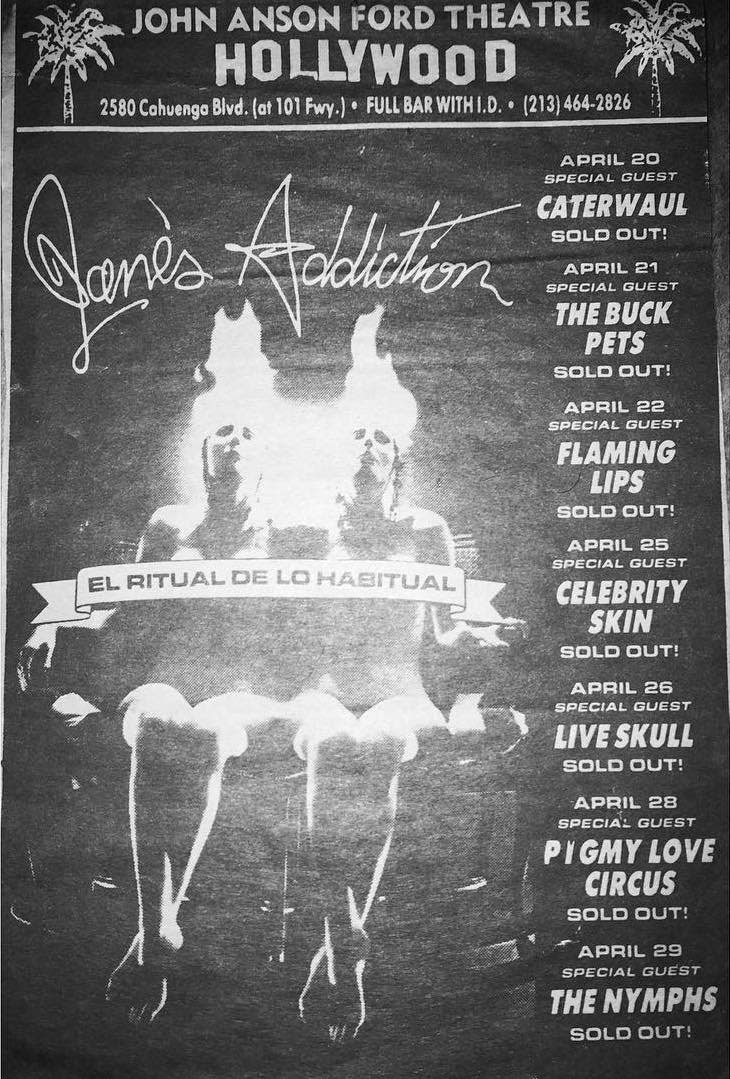 An advertisement for Jane’s Addiction’s famous 1989 residency at the John Anson Ford Amphitheatre in L.A. (janesaddiction.org)