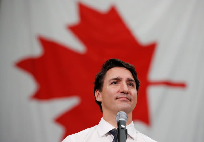 Liberal leader and Canadian Prime Minister Justin Trudeau campaigns for the upcoming election in the Hamilton Fire Department in Hamilton