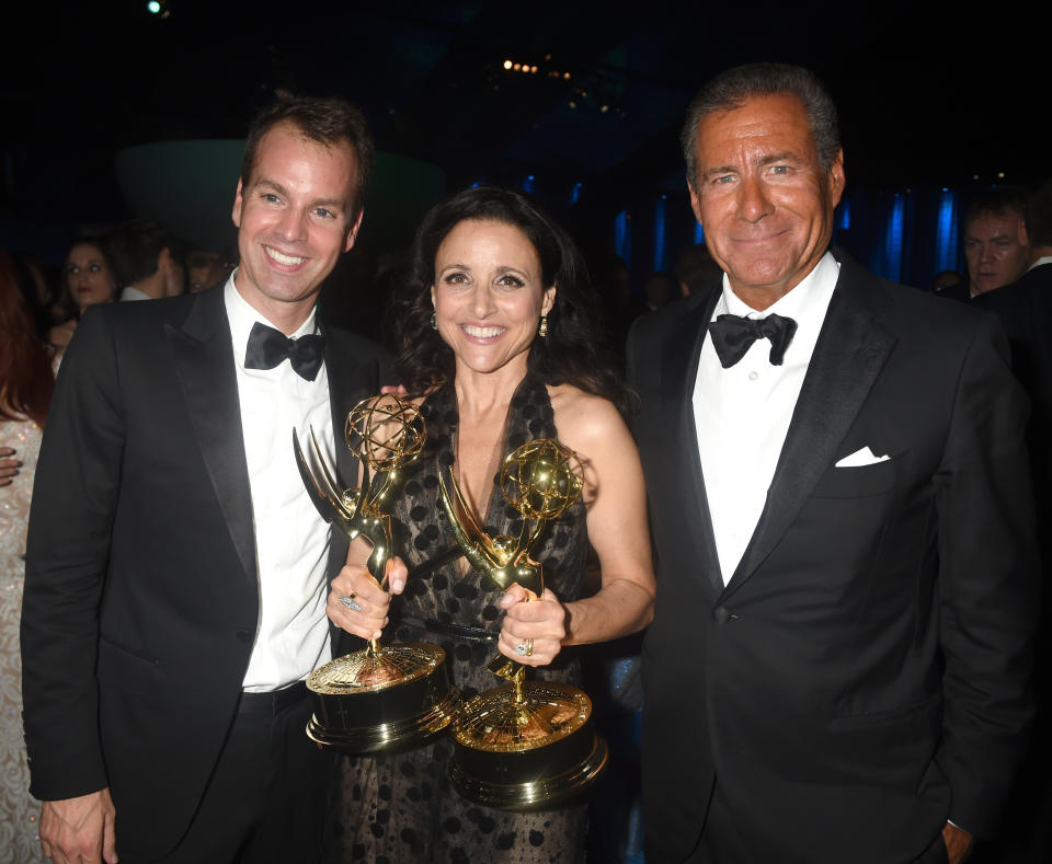President of HBO Casey Bloys, actress Julia Louis-Dreyfus, and Chairman &amp; CEO, HBO, Richard Plepler attend HBO's Official 2016 Emmy After Party at The Plaza at the Pacific Design Center on Sept. 18.