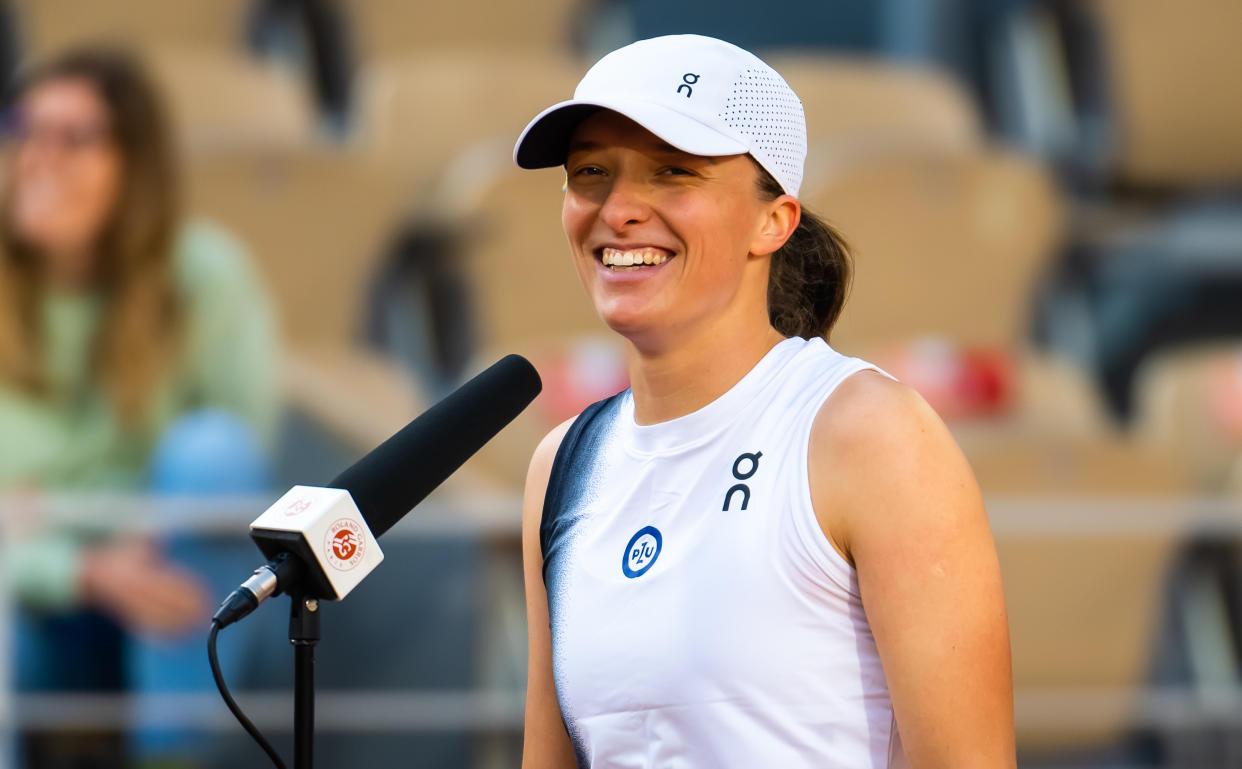 No. 1 seed Iga Swiatek cruised by Cristina Bucsa in the first round of the French Open on May 30, 2023 in Paris, France (Photo by Robert Prange/Getty Images)