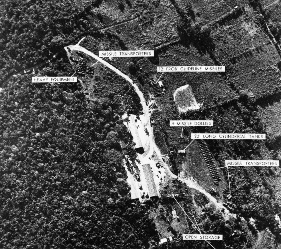 Sateliite imagery of a ballistic missile base in Cuba that served as evidence to order a naval blockade of Cuba during the Cuba Missile Crisis