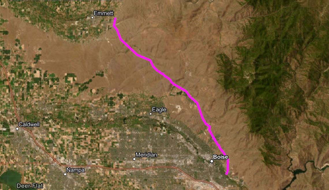 The line’s path from Southeast Boise to Emmett.