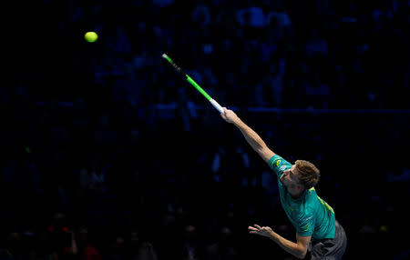 Tennis - ATP World Tour Finals - The O2 Arena, London, Britain - November 19, 2017 Belgium's David Goffin in action during the final against Bulgaria's Grigor Dimitrov Action Images via Reuters/Tony O'Brien