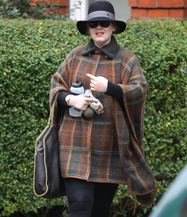 Adele wore a tartan cape - in softer tones