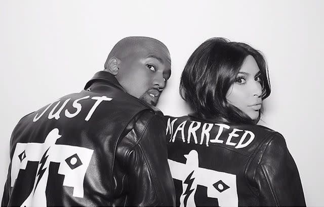 <p>Khloe Kardashian Instagram</p> Kim Kardashian and Kanye West at their wedding reception