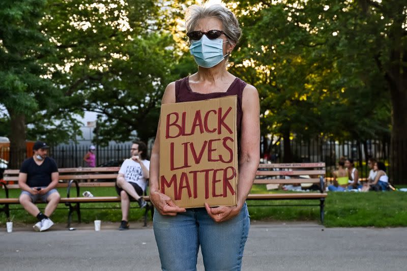 FILE PHOTO: Protest against racial inequality in aftermath of death in Minneapolis police custody of George Floyd, in New York