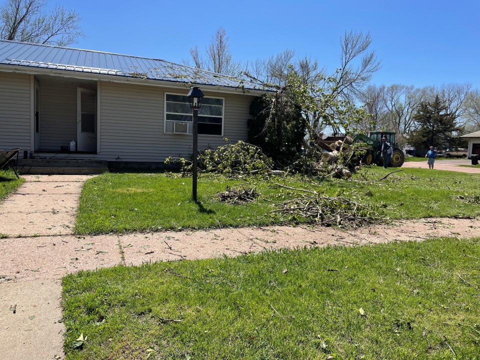 Tree damage at one of Shari Lunders's rental properties in Salem on Friday, May 13, 2022. Lunder and her family have spent most of the day cleaning up.