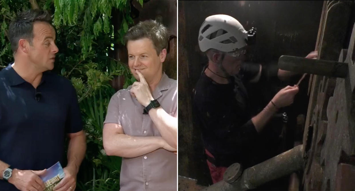 Ant and Dec coach Chris Moyles in DIY during I'm A Celebrity. (ITV)