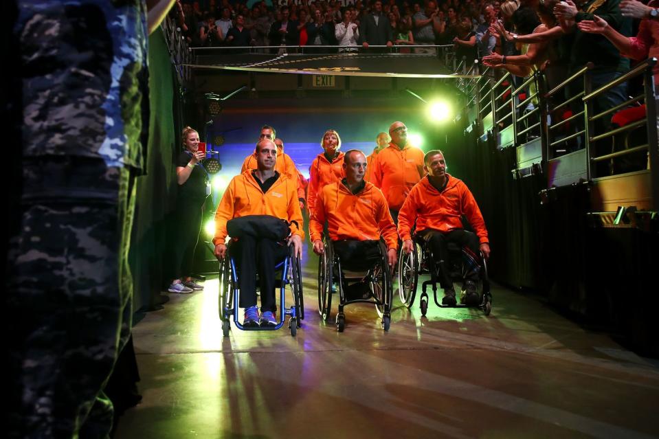 The Netherlands team enter the arena.