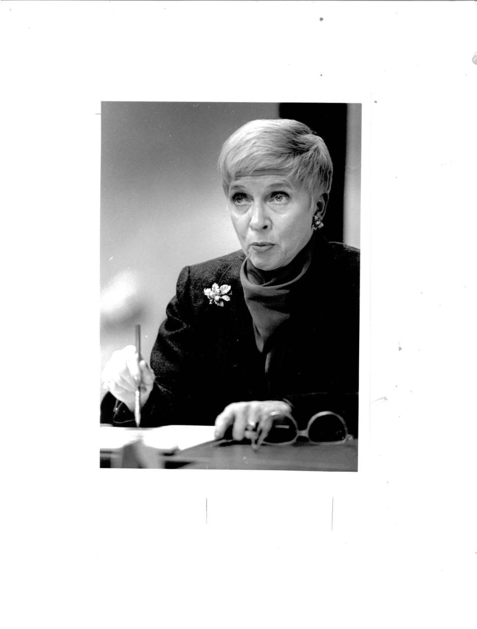 Ernestine M. Raclin attends a meeting of the University of Notre Dame's trustees in this May 9, 1993, file photo. The businesswoman and philanthropist died July 13, 2023, at the age of 95. Raclin, a philanthropist and former chair of 1st Source Bank and 1st Source Corporation, died July 13, 2023, at the age of 95.