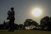 Justin Thomas poses with the Wanamaker Trophy after winning the PGA Championship golf tournament in a playoff against Will Zalatoris at Southern Hills Country Club, Sunday, May 22, 2022, in Tulsa, Okla. (AP Photo/Eric Gay)