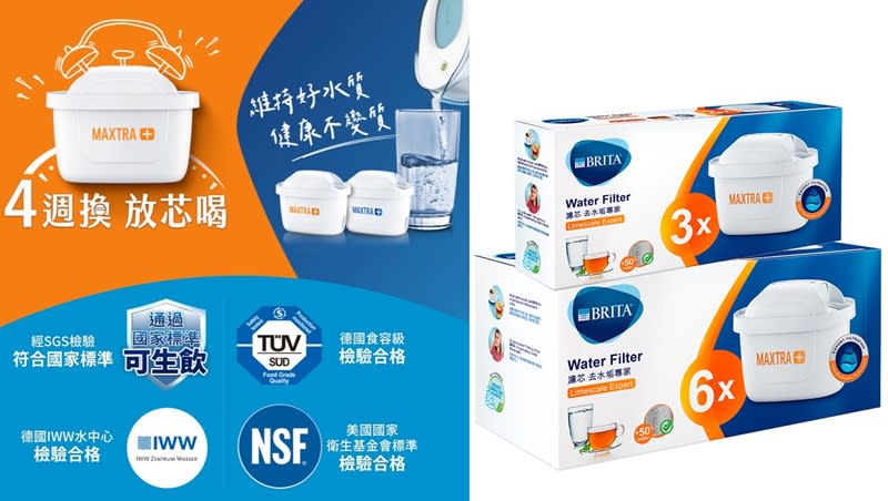 ▲BRITA MAXTRA PLUS 濾芯 去水垢專家 9入，限時滿$2,299送FOCA 立體編織羊羔毯，原價$3,150活動價$1,939，領券再折$120，折後$1,819。（圖片來源：Yahoo購物中心）