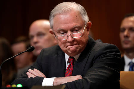 U.S. Attorney General Jeff Sessions testifies before a Senate Appropriations Commerce, Justice, Science, and Related Agencies Subcommittee hearing on the proposed budget estimates for the Justice Department, on Capitol Hill in Washington, U.S., April 25, 2018. REUTERS/Yuri Gripas