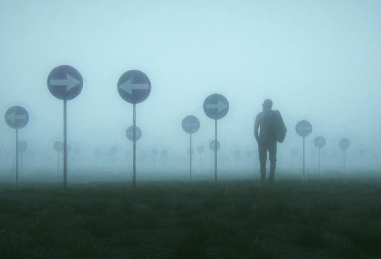 <span class="caption">Innovators are comfortable dealing with uncertainty. </span> <span class="attribution"><a class="link " href="https://www.gettyimages.com/detail/photo/lost-and-confused-businessman-walking-in-meadow-royalty-free-image/1181272310?adppopup=true" rel="nofollow noopener" target="_blank" data-ylk="slk:Gremlin/E+ via Getty Images;elm:context_link;itc:0;sec:content-canvas">Gremlin/E+ via Getty Images</a></span>