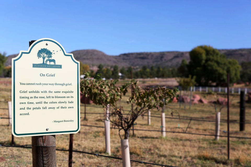 One of the many signs dotting the land of the care farm. (Photo: Caitlin O’Hara for Yahoo Lifestyle)