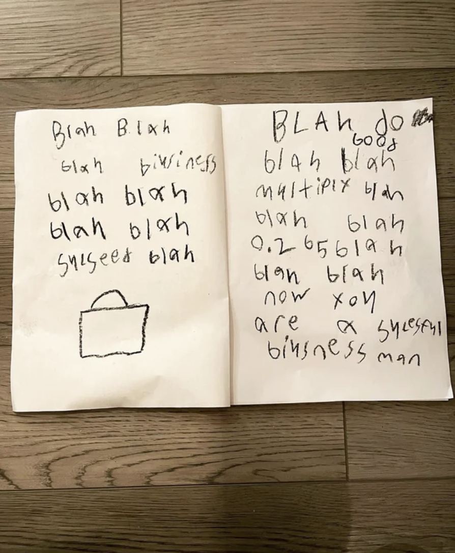 "Blah blah blah" written many times