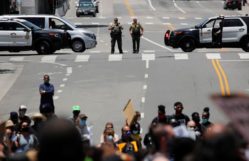 Protest against racial inequality in the aftermath of the death in Minneapolis police custody of George Floyd in Los Angeles