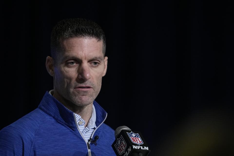 Houston Texans general manager Nick Caserio speaks during a news conference at the NFL football scouting combine, Tuesday, Feb. 28, 2023, in Indianapolis. (AP Photo/Darron Cummings)