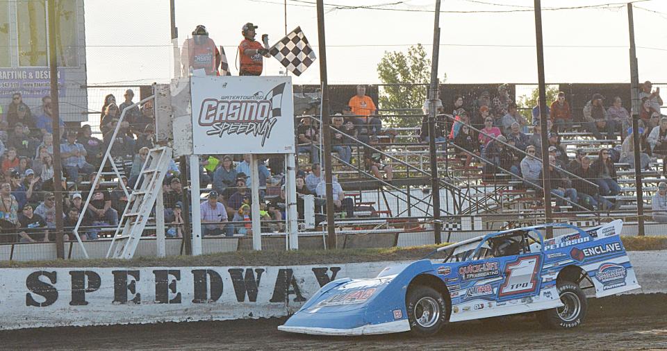 Tyler Peterson of Hickson (N.D.) capped a big weekend by winning the late model and modified feature races at Casino Speedway on Sunday, July 16, 2023.