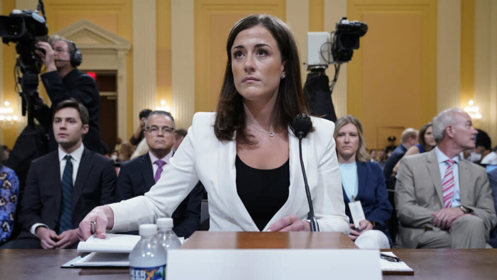 Cassidy Hutchinson, former aide to Trump White House chief of staff Mark Meadows, arrives to testify as the House select committee investigating the Jan. 6 attack on the U.S. Capitol continues to reveal its findings of a year-long investigation, at the Capitol in Washington, Tuesday, June 28, 2022. (AP Photo/Jacquelyn Martin)