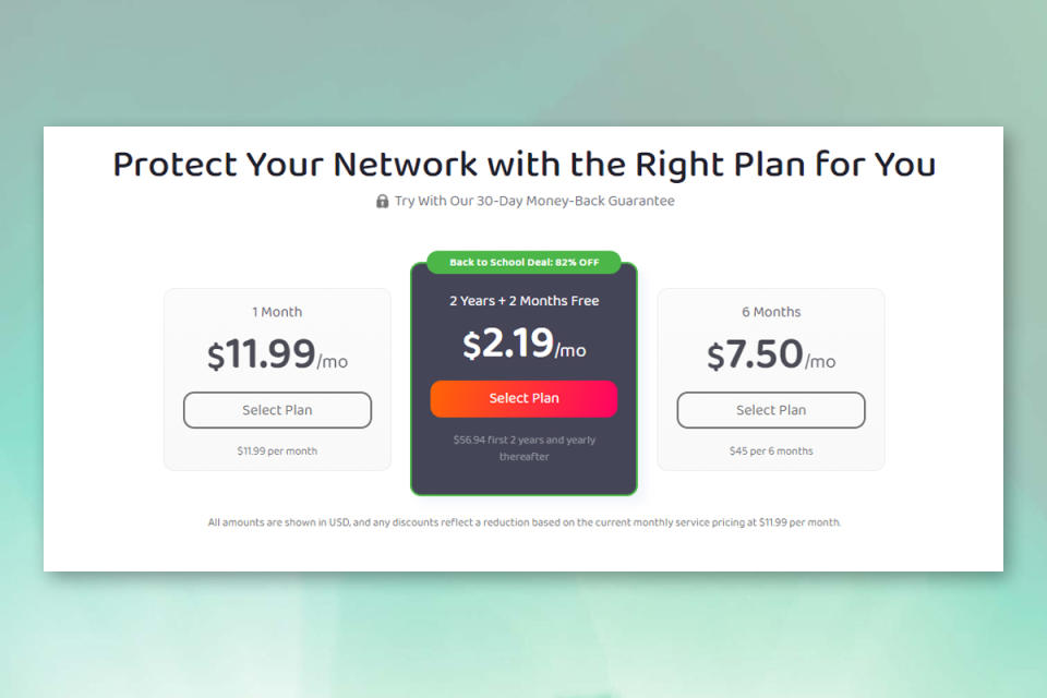 Screenshot of PIA's pricing plans