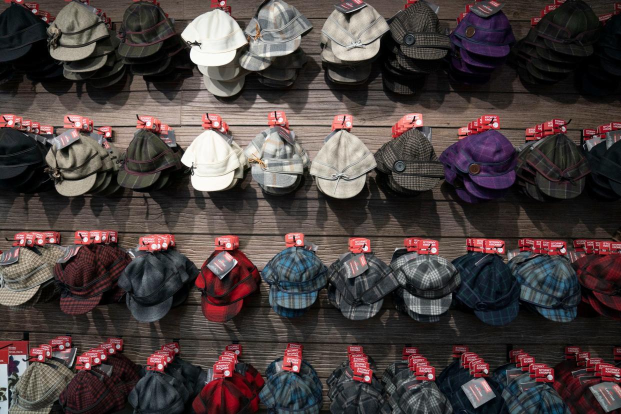 The retail shop on the grounds of the Jacquart Fabric Products, home of the Stormy Kromer, in Ironwood, displays a huge variety in colors of the iconic Stormy Kromer hats on Thursday, Jan. 4, 2024. Hats cost around $50.