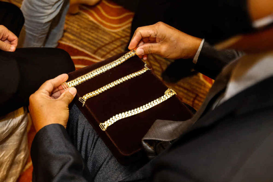 Some of the gold jewellery are seen during the launch of Malaysian International Jewellery Fair at Jen Hotel, Penang November 18, 2021. — Picture by Sayuti Zainudin