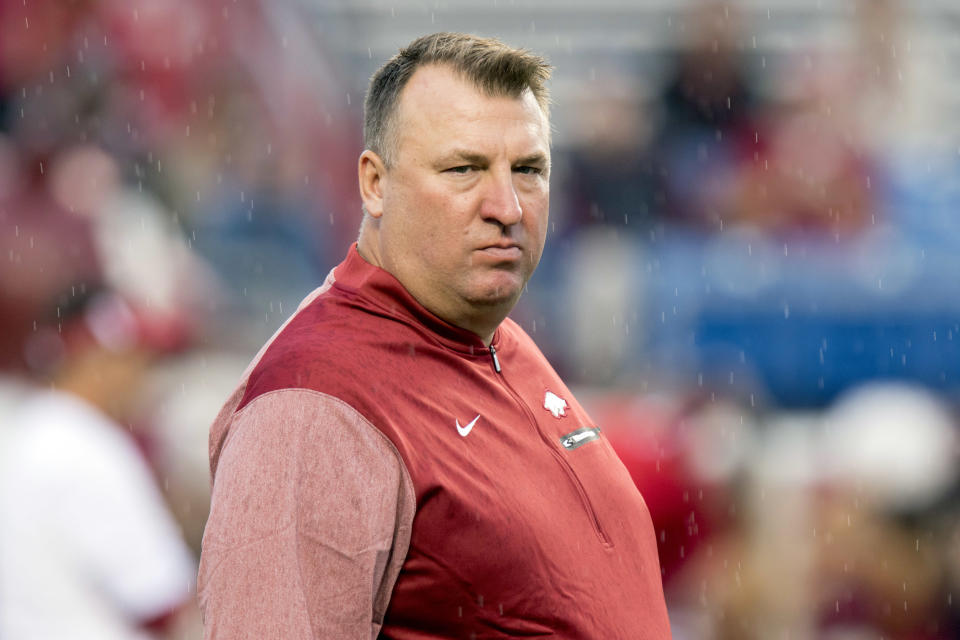 Arkansas has lost three of their last four games, leaving many to wonder if Bret Bielema can compete in the SEC. (AP Photo/Gareth Patterson)