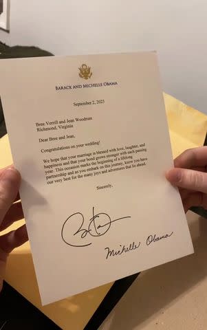 <p>Bree Woodrum/ TikTok</p> Bree and Jean Woodrum's letter from the Obamas.