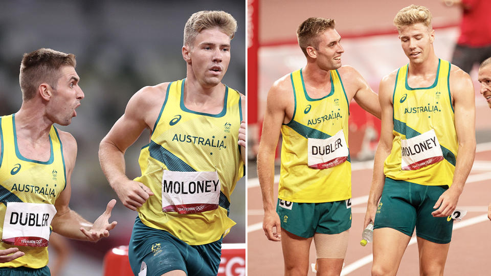 Cedric Dubler and Ash Moloney, pictured here in the 1500m event during the decathlon.