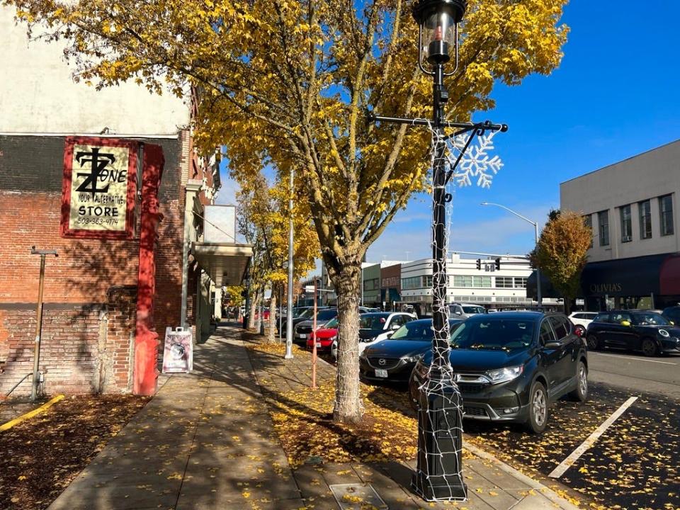 Christmas lights line Commerical Street NE on Nov. 12 for the holiday parade in downtown Salem.