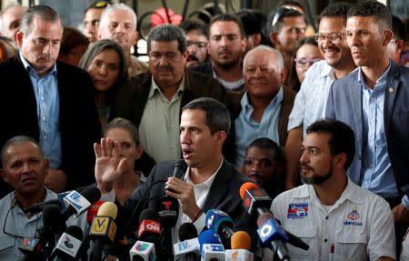 Venezuelan opposition leader Juan Guaido, who many nations have recognized as the country's rightful interim ruler, speaks during the meeting with public employees in Caracas, Venezuela March 5, 2019. REUTERS/Carlos Garcia Rawlins