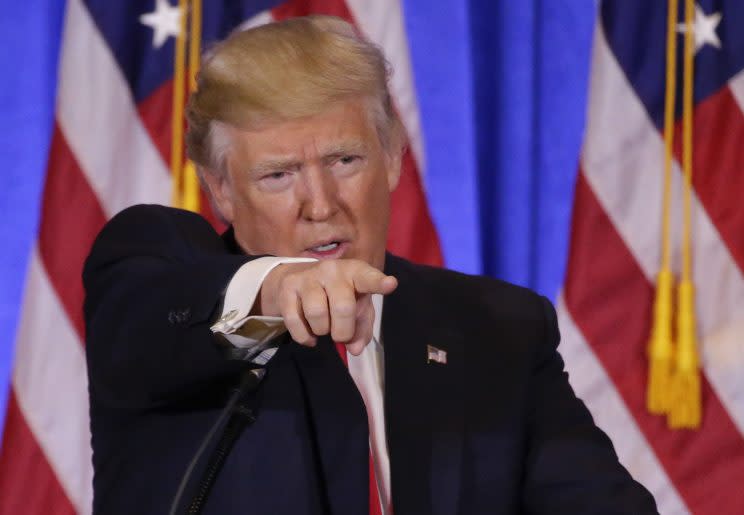 President-elect Donald Trump takes questions during a news conference, Wednesday, Jan. 11, 2017, in New York. The news conference was his first as President-elect. (Photo: Seth Wenig/AP)