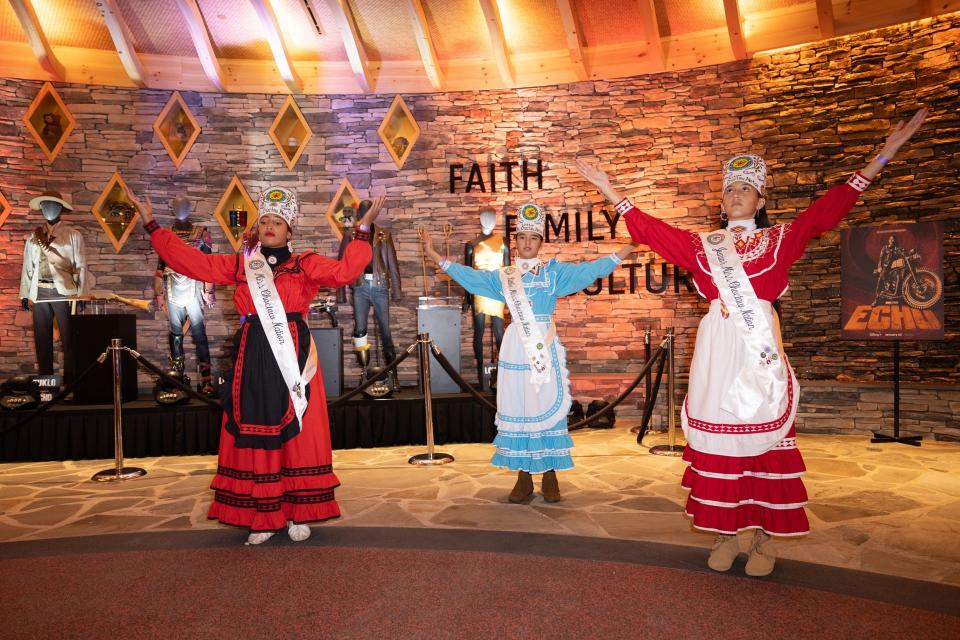 Members of the Choctaw Nation of Oklahoma dance during a red carpet event celebrating Marvel Studios' series "Echo" Nov. 3 at the Choctaw Cultural Center in Calera, Oklahoma. Released Jan. 9 on Disney+ and Hulu, "Echo" was filmed in Atlanta, Georgia, but is set in part in the Choctaw Nation in southeastern Oklahoma and features a Choctaw main character in Maya Lopez/Echo (played by Alaqua Cox).