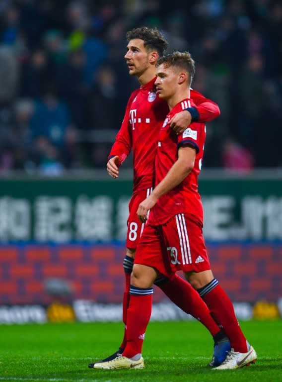 Bayern Munich midfielders Joshua Kimmich (R) and Leon Goretzka (L) have profited from the decision by head coach Niko Kovac to abandon squad rotation with three wins in the build-up to Wednesday's key Champions League clash at Ajax