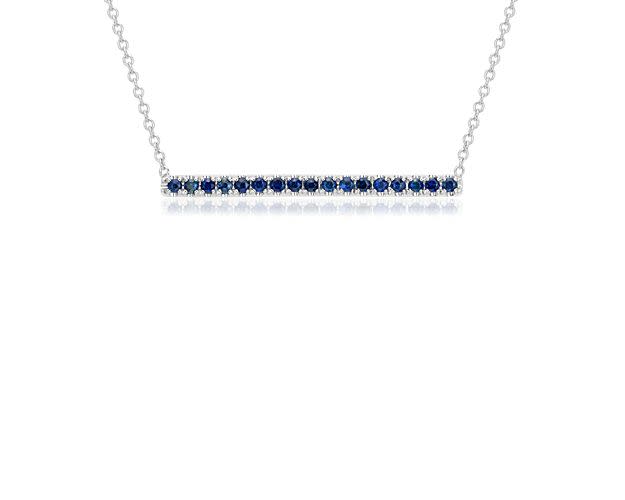 Sapphire Pavé Bar Necklace In 14k White Gold