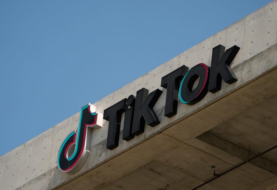 The TikTok Inc. logo is seen on their building in Culver City, Calif.