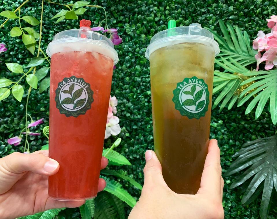 Strawberry fruit tea and cheese tea at Mekong Market.