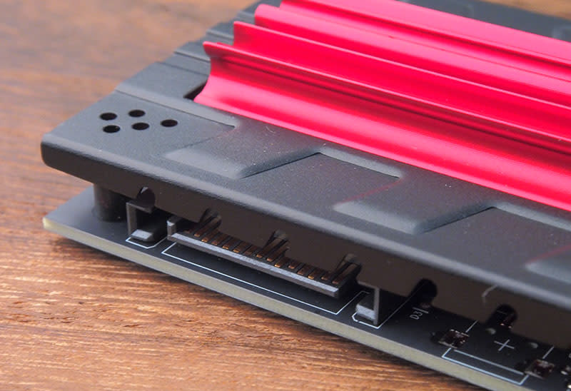 There's an additional 15-pin external SATA power connector, should your motherboard be incapable of providing enough juice.