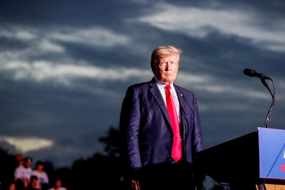 Former President Donald Trump speaks at a rally in Sarasota, Fla., on July 3, 2021. (Octavio Jones / Reuters file)