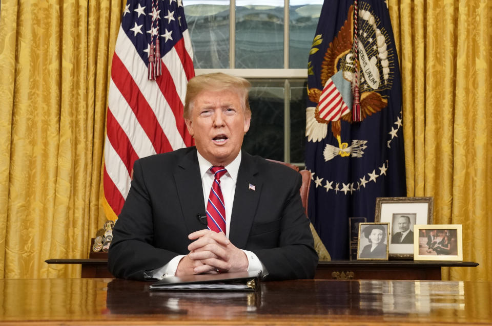 President Donald Trump speaks from the Oval Office of the White House as he gives a prime-time address about border security. (Photo: ASSOCIATED PRESS)