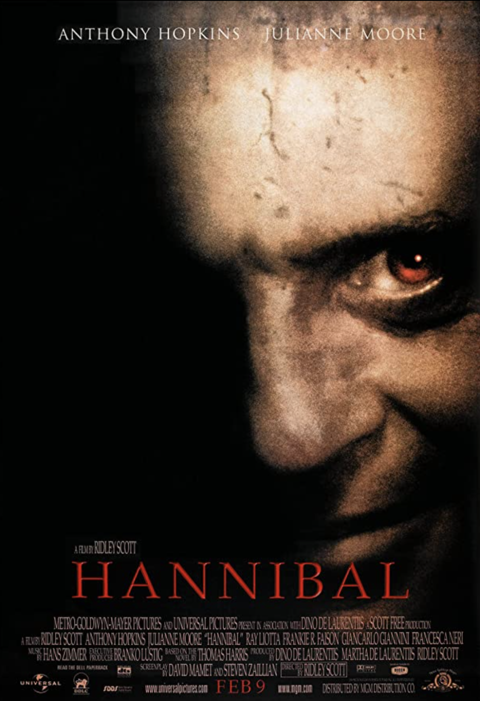 <p>It’s not a small feat to follow up the 1991 film <em>Silence of the Lambs</em>, but <em>Hannibal</em> does just that. Released on February 9, 2001, this installment follows Dr. Hannibal Lecter (Anthony Hopkins) who is at large in Europe. Directed by Ridley Scott, Julianne Moore assumed the role of Clarice Starling vacated by Jodie Foster.</p>